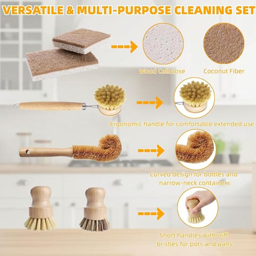 6 PCS Bamboo Dish Brush Set -  - Substrate Coconut Fiber 评论和价格